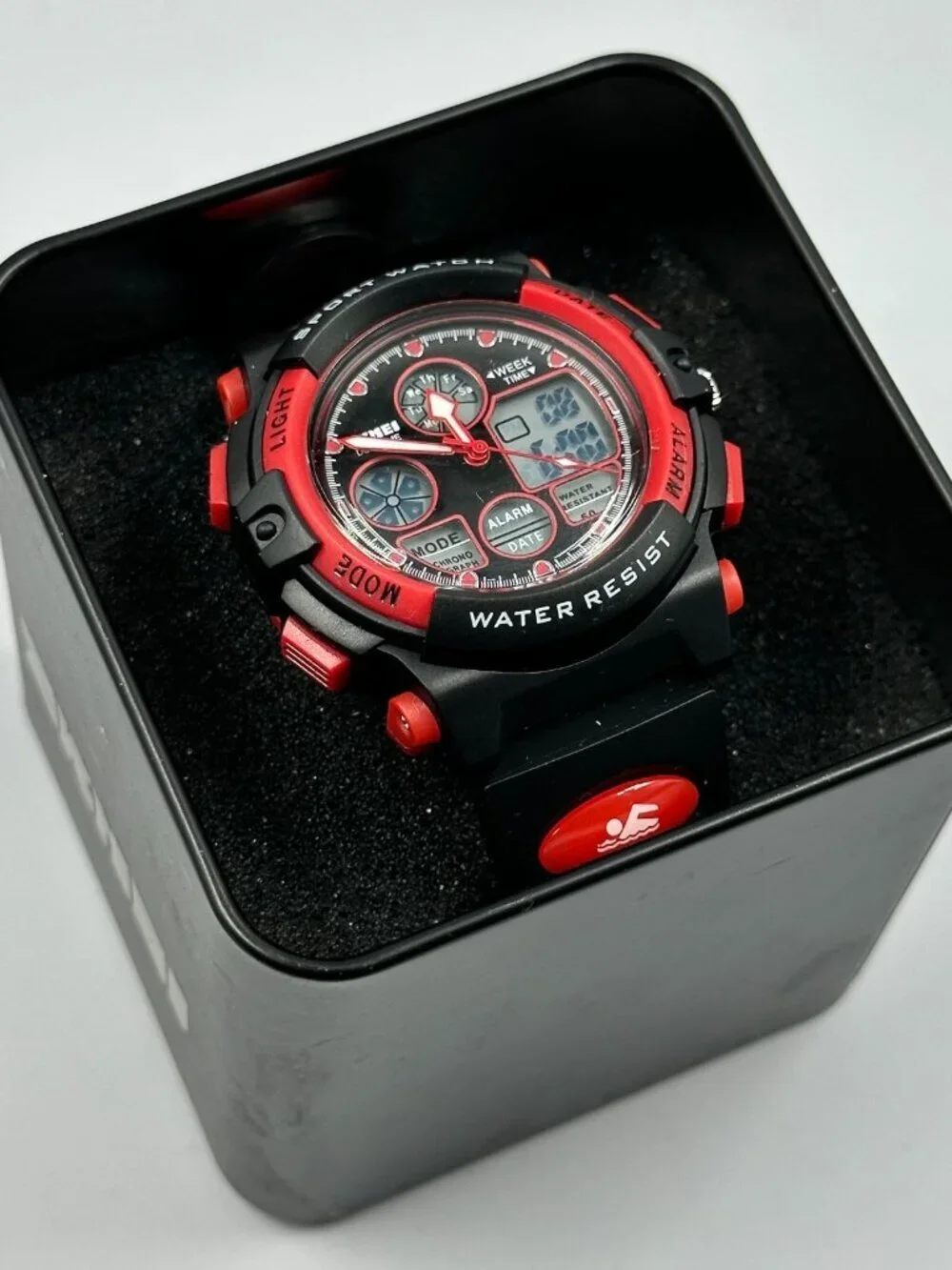 Skmei Digital Watch Men Black Red Round 44MM Backlight New Battery